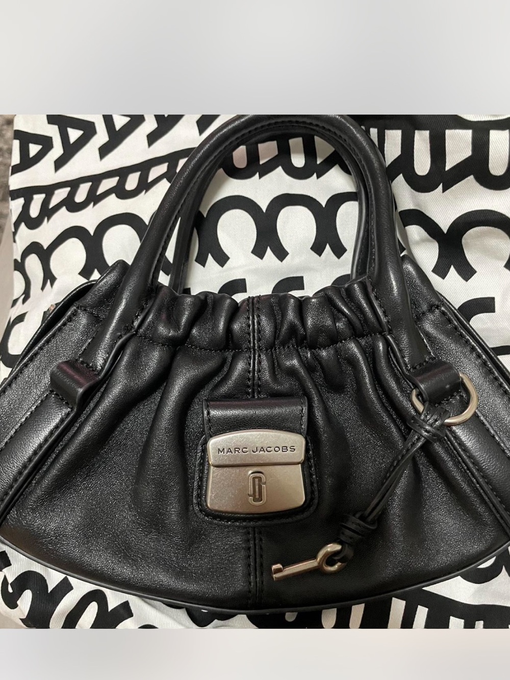 Marc Jacobs Black Leather Ruched Top Handle Bag